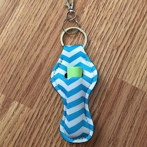 Blue & White Chevron Lip Balm Holder Keychain